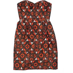 Milly Printed Orange/Brown Strapless Dress